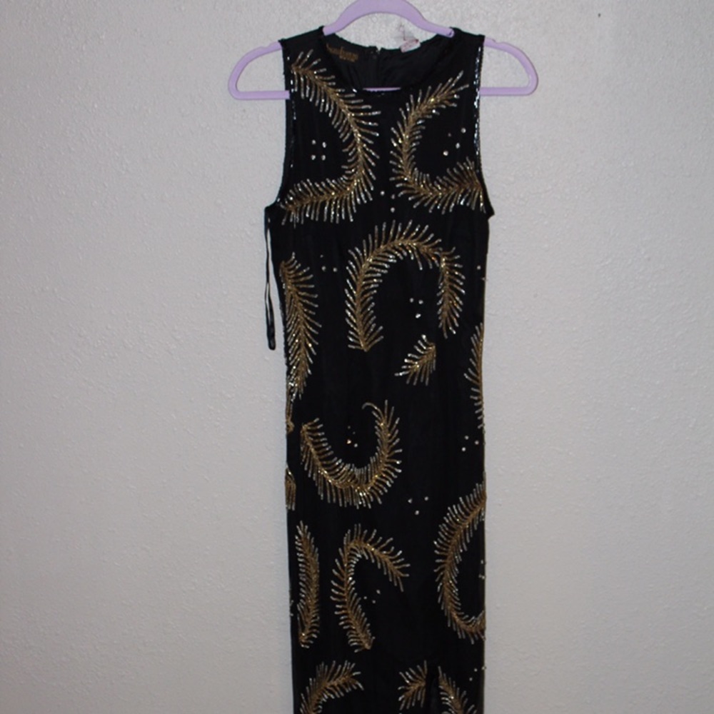 Black and Gold Sequenced Maxi Dress